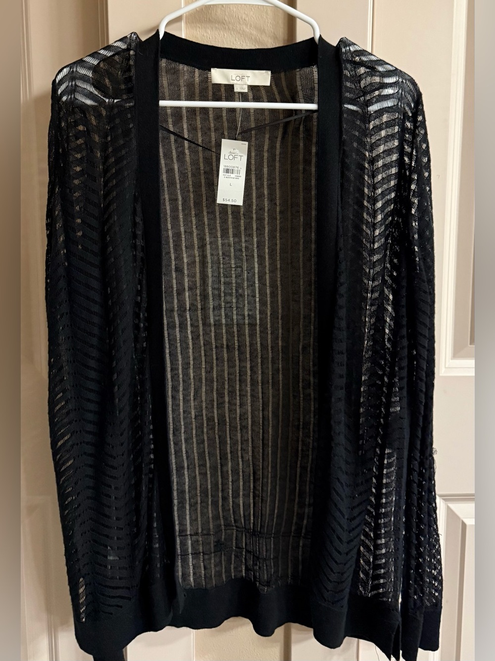 LOFT Black Openwork Chevron Cardigan